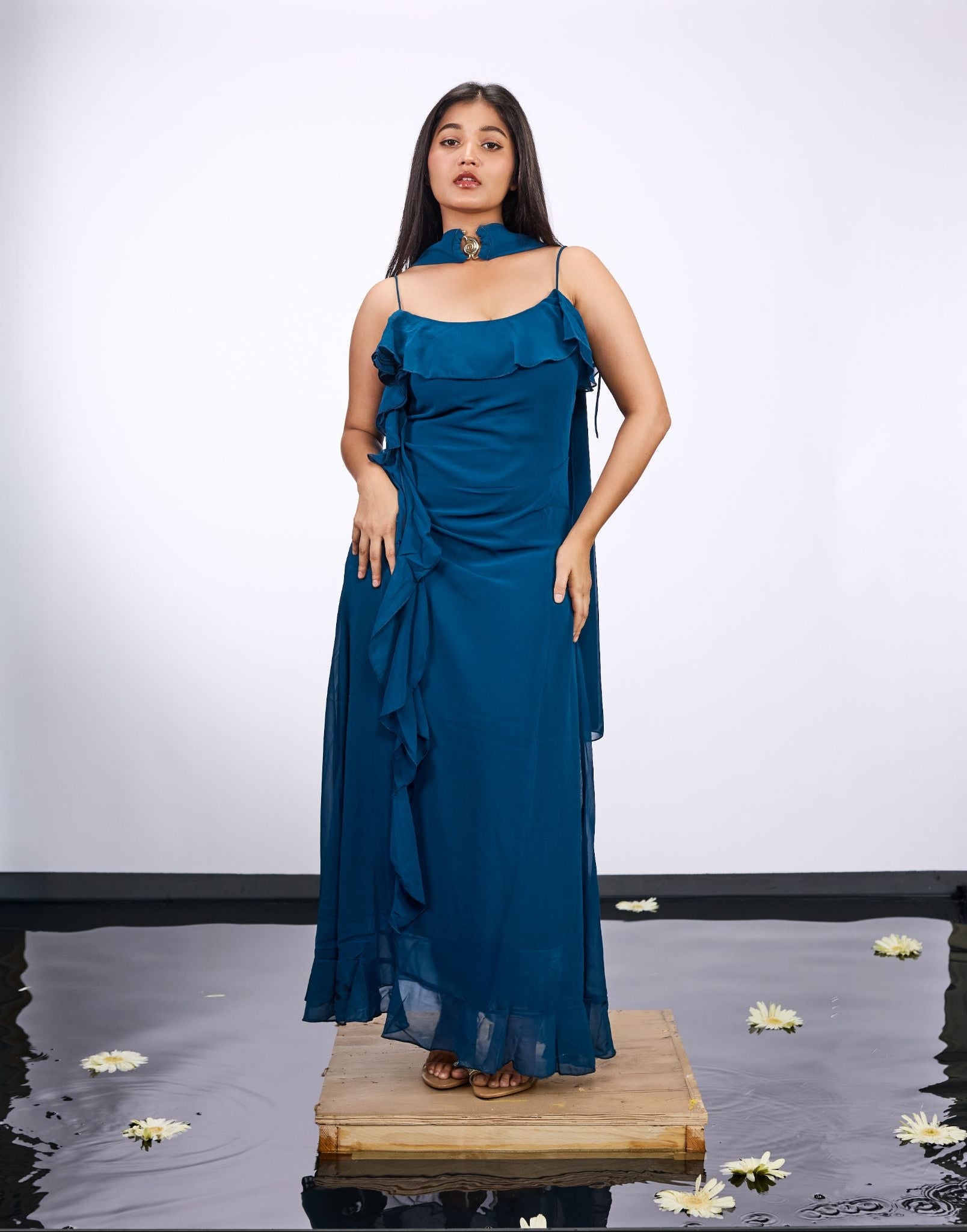 Sapphire blue ruffle maxi Dress