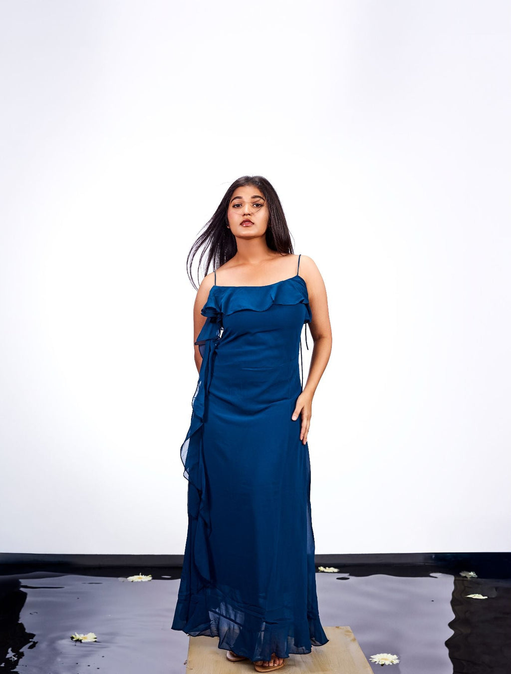 Sapphire blue ruffle maxi Dress