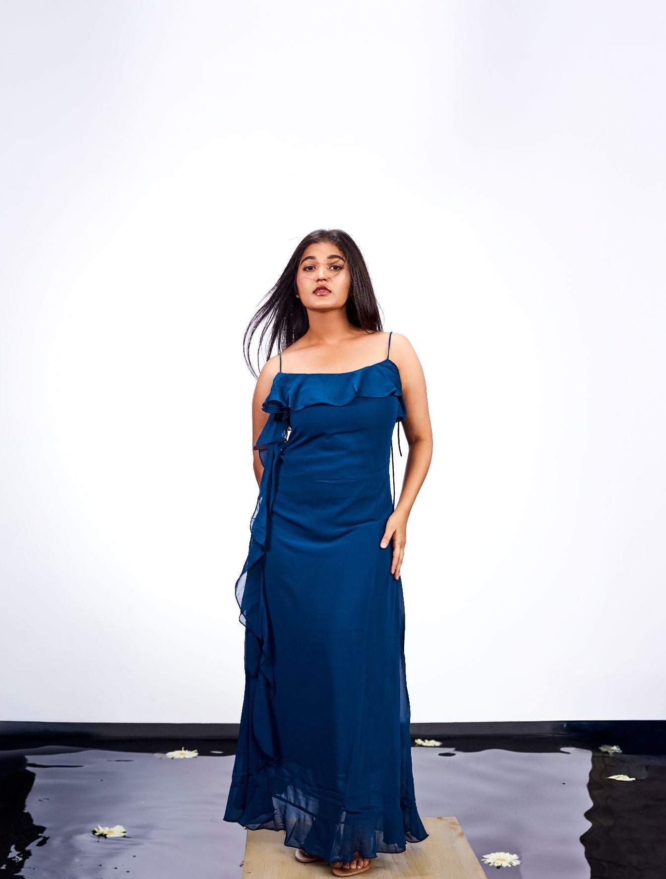 Sapphire blue ruffle maxi Dress