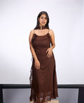 Brown Ruffle maxi dress with scarf
